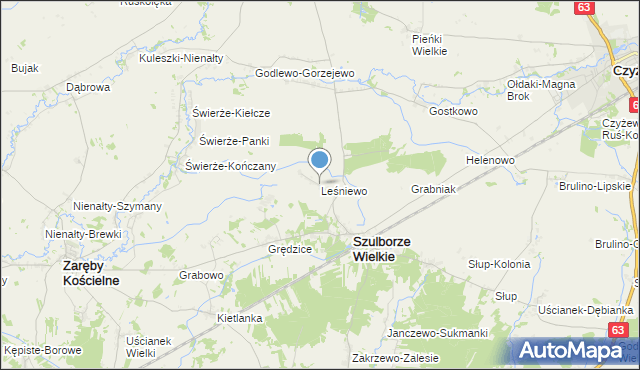 mapa Leśniewo, Leśniewo gmina Szulborze Wielkie na mapie Targeo